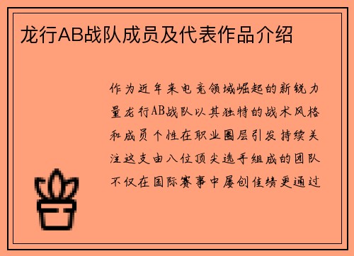 龙行AB战队成员及代表作品介绍