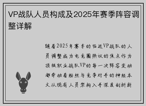 VP战队人员构成及2025年赛季阵容调整详解