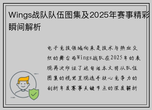 Wings战队队伍图集及2025年赛事精彩瞬间解析