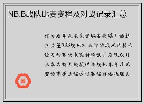 NB.B战队比赛赛程及对战记录汇总